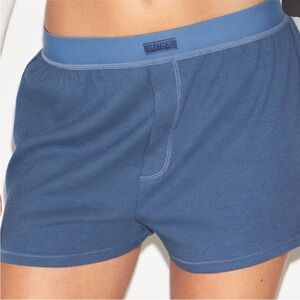 Skims Cotton Ribbed Boyfriend Boxer Short Size Large Blue